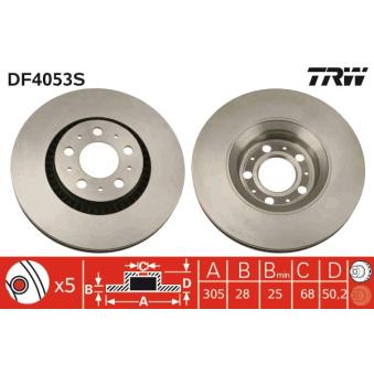 Jeu de 2 disques de frein avant TRW DF4053S pour MERCEDES-BENZ CLASSE C 2.4 D - 122cv