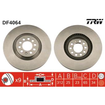 Jeu de 2 disques de frein avant TRW DF4064 pour CITROEN DYANE 1,0 TSI - 110cv
