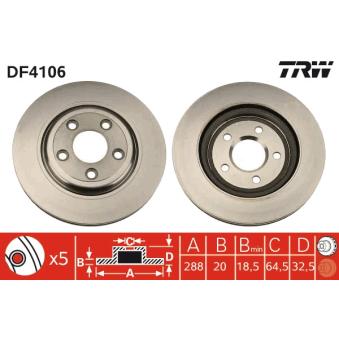 Jeu de 2 disques de frein arrière TRW DF4106 pour JAGUAR XJ V6 3.0 - 238cv
