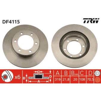Jeu de 2 disques de frein avant TRW DF4115 pour TOYOTA LAND CRUISER 3.0 TD - 125cv