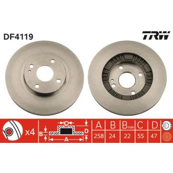 Jeu de 2 disques de frein avant TRW DF4119 pour MAZDA 323 2.0 D - 71cv