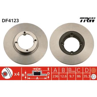 Jeu de 2 disques de frein avant TRW DF4123 pour SKODA SCALA 1.0 - 64cv