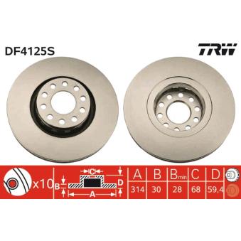 Jeu de 2 disques de frein avant TRW DF4125S pour MINI MINI ACEMAN 3.7 - 230cv