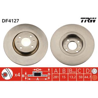 Jeu de 2 disques de frein avant TRW OEM 46763837 Jeu de 2 disques de frein avant TRW OEM 46763837
