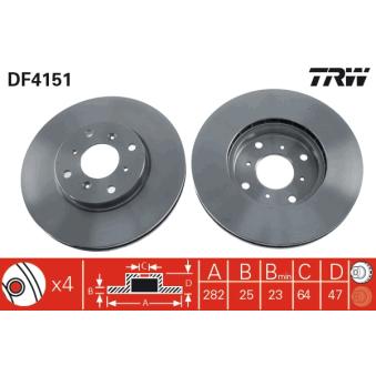 Jeu de 2 disques de frein avant TRW DF4151 pour HONDA ACCORD 2.3 - 154cv