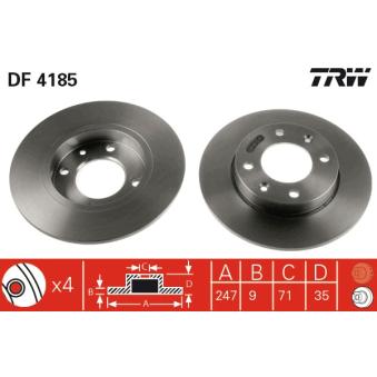 Jeu de 2 disques de frein arrière TRW DF4185 pour TOYOTA CELICA 1.6 THP 150 - 150cv
