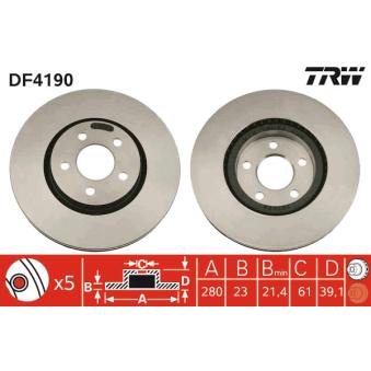 Jeu de 2 disques de frein avant TRW DF4190 pour CHRYSLER PT CRUISER 2.2 CRD - 150cv