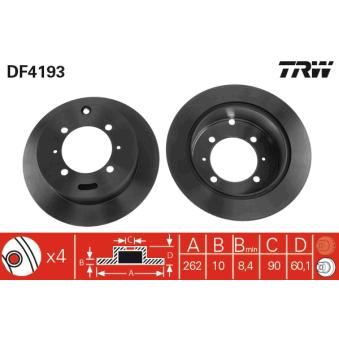 Jeu de 2 disques de frein arrière TRW DF4193 pour AUDI A4 2.0 GLSI - 137cv