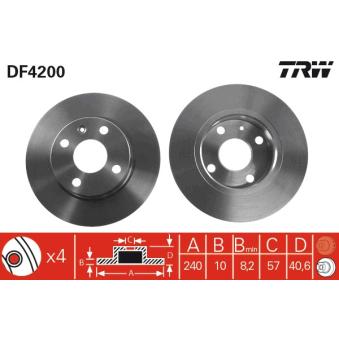 Jeu de 2 disques de frein arrière TRW DF4200 pour OPEL CORSA 1.0 - 60cv