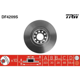 Jeu de 2 disques de frein avant TRW DF4209S pour MINI MINI ACEMAN 3.7 - 230cv