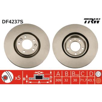 Jeu de 2 disques de frein avant TRW DF4237S pour PEUGEOT 607 3.0 V6 24V - 207cv