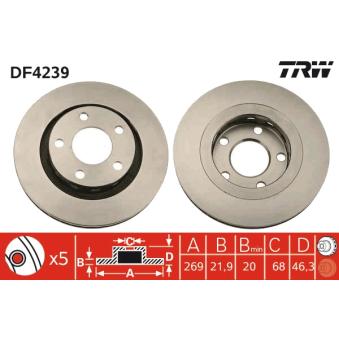 Jeu de 2 disques de frein arrière TRW DF4239 pour AUDI A8 S8 quattro - 360cv