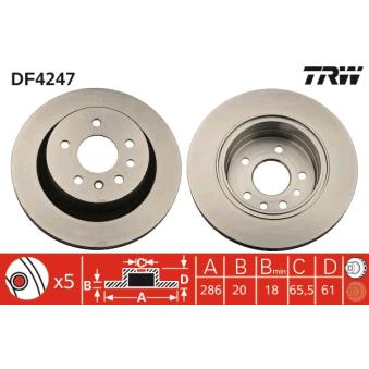 Jeu de 2 disques de frein arrière TRW DF4247 pour PORSCHE PANAMERA 2.2 DTI 16V - 110cv