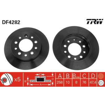 Jeu de 2 disques de frein arrière TRW DF4282 pour CHEVROLET SILVERADO 1500 2.7 - 167cv