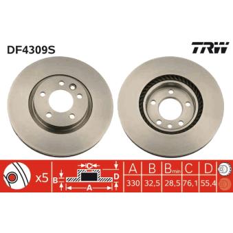 Jeu de 2 disques de frein avant TRW DF4309S pour FIAT PANDA 2.5 TDI 4motion - 174cv