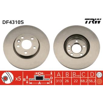 Jeu de 2 disques de frein avant TRW DF4310S pour FIAT PANDA 2.5 Syncro - 110cv
