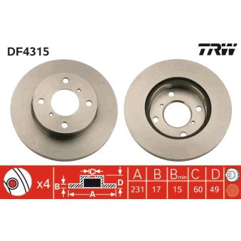 Jeu de 2 disques de frein avant TRW DF4315 pour SMART CROSSBLADE 1.0 - 65cv