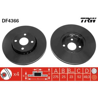Jeu de 2 disques de frein avant TRW DF4366 pour SUZUKI SX4 2.0 D-4D - 110cv