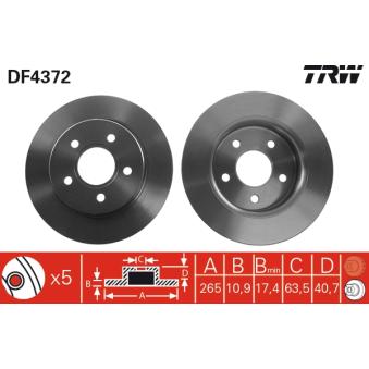 Jeu de 2 disques de frein arrière TRW DF4372 pour CITROEN VISA 2.0 - 145cv