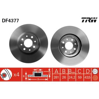 Jeu de 2 disques de frein avant TRW DF4377 pour ALFA ROMEO MITO 1.3 MultiJet - 80cv