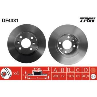 Jeu de 2 disques de frein avant TRW DF4381 pour MAZDA 323 1.5 DCI - 84cv