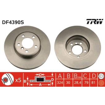 Jeu de 2 disques de frein avant TRW DF4390S pour VOLKSWAGEN CRAFTER 740 i/Li - 306cv