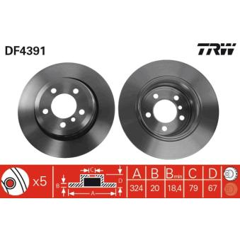 Jeu de 2 disques de frein arrière TRW DF4391 pour BMW Série 7 730 i/Li - 231cv