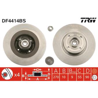 Jeu de 2 disques de frein arrière TRW DF4414BS pour FORD TRANSIT 1.9 DCI - 110cv