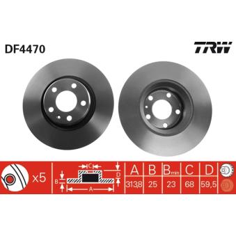 Jeu de 2 disques de frein avant TRW DF4470 pour FORD FOCUS S6 quattro - 435cv