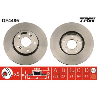 Jeu de 2 disques de frein avant TRW DF4486 pour HYUNDAI I30 1.6 i - 110cv