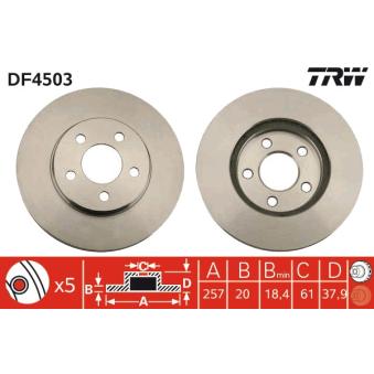 Jeu de 2 disques de frein avant TRW DF4503 pour DODGE NEON 2.0 16V - 152cv