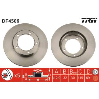 Jeu de 2 disques de frein avant TRW DF4506 pour OPEL KARL 470 - 231cv
