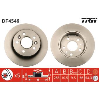 Jeu de 2 disques de frein arrière TRW DF4546 pour RENAULT AVANTIME 2.2 DCI - 150cv