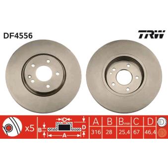 Jeu de 2 disques de frein avant TRW DF4556 pour MERCEDES-BENZ CLASSE E E 420 - 279cv