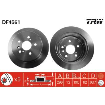 Jeu de 2 disques de frein arrière TRW DF4561 pour TOYOTA PREVIA 2.0 D-4D - 116cv