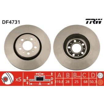Jeu de 2 disques de frein avant TRW DF4731 pour MERCEDES-BENZ CLASSE C 2.4 D - 122cv