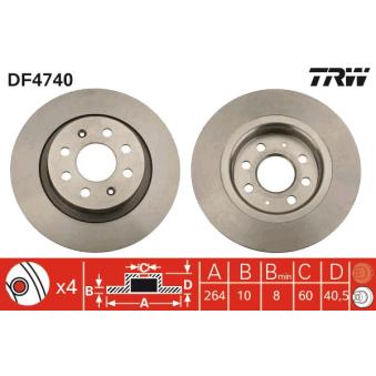 Jeu de 2 disques de frein arrière TRW DF4740 pour BMW X7 1.4 - 77cv