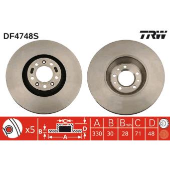 Jeu de 2 disques de frein avant TRW DF4748S pour VOLKSWAGEN ID. Buzz 2.7 HDI - 204cv