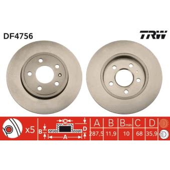 Jeu de 2 disques de frein arrière TRW OEM 8E0615601M