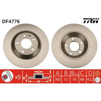 Jeu de 2 disques de frein arrière TRW DF4776 pour AUDI A6 2.7 TDI quattro - 163cv