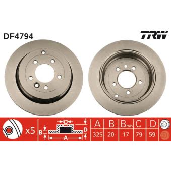 Jeu de 2 disques de frein arrière TRW DF4794 pour LAND ROVER DISCOVERY 2.7 TD 4x4 - 190cv