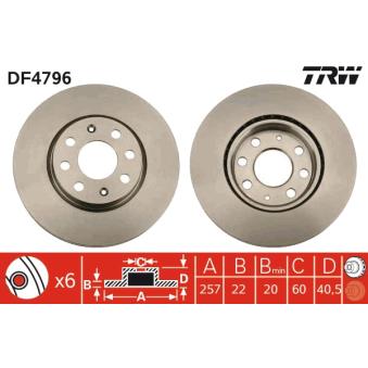 Jeu de 2 disques de frein avant TRW DF4796 pour ALPINE A110 1.4 16V - 105cv