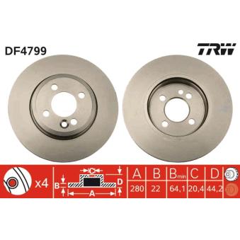 Jeu de 2 disques de frein avant TRW DF4799 pour MINI MINI Cooper SD - 143cv