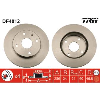 Jeu de 2 disques de frein avant TRW DF4812 pour AUSTIN MINI 1.8 - 121cv
