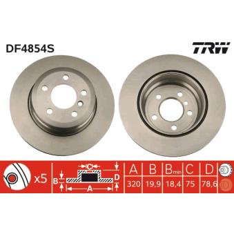 Jeu de 2 disques de frein arrière TRW DF4854S pour BMW X5 xDrive40d - 306cv