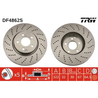 Jeu de 2 disques de frein avant TRW DF4862S pour MERCEDES-BENZ CLASSE E E 250 CGI - 207.447)