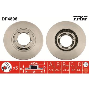 Jeu de 2 disques de frein avant TRW DF4896 pour KIA CARNIVAL 2.5 CRDi - 110cv