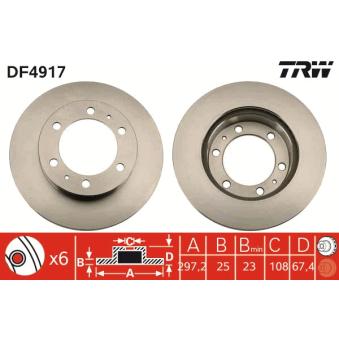 Jeu de 2 disques de frein avant TRW DF4917 pour TOYOTA AURIS 1.6 D4-D - 112cv