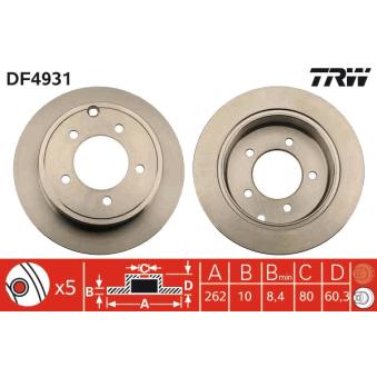Jeu de 2 disques de frein arrière TRW DF4931 pour FORD TRANSIT 2.4 - 170cv