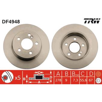 Jeu de 2 disques de frein arrière TRW DF4948 pour FIAT 128 C 180 CGI - 156cv